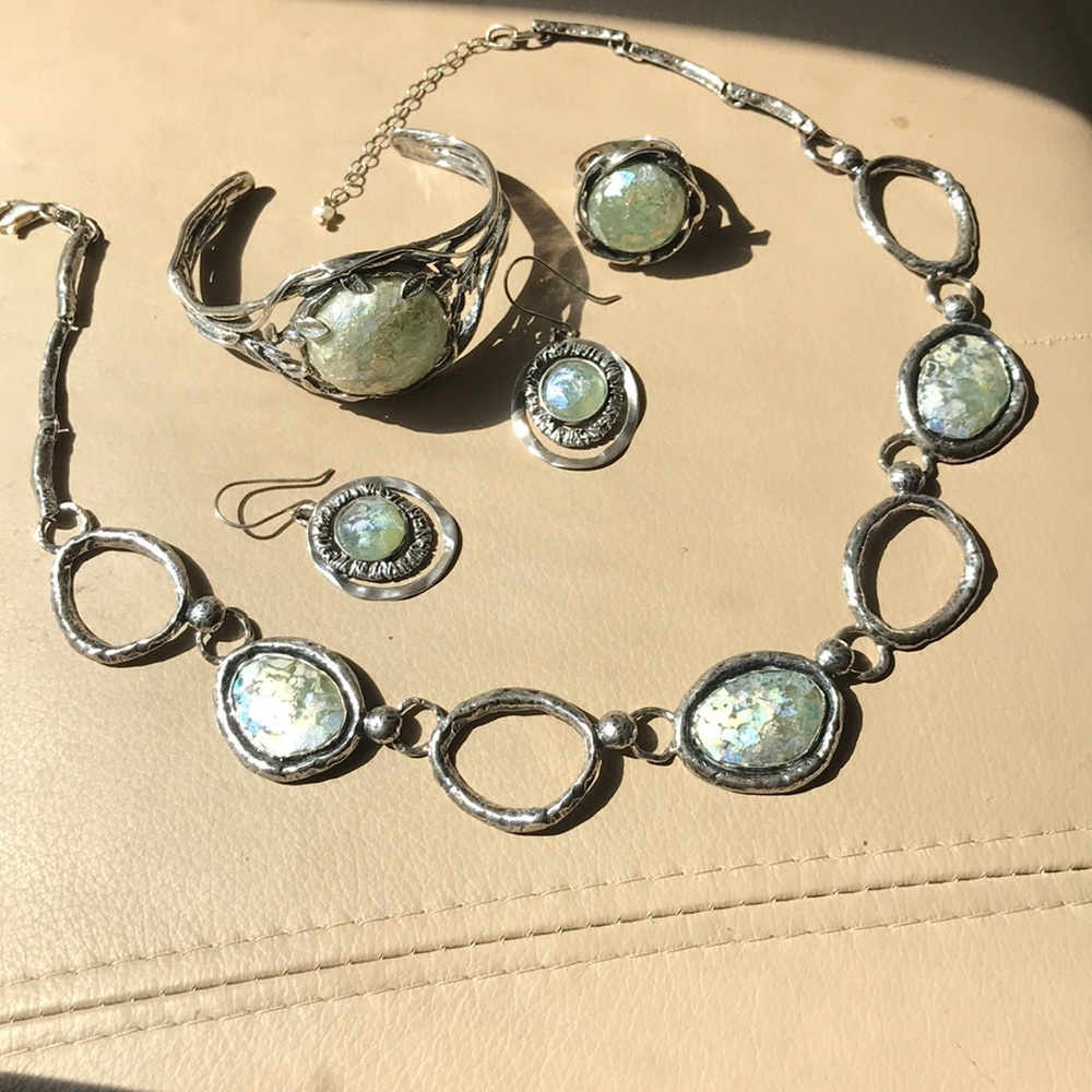 Sterling silver and Roman Glass Necklace set